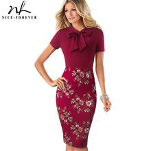 Nice-Forever Elegant Floral Patchwork Business Turn-Down Collar vestidos Formal Work Office Bodycon Women Female Dress B535 2024 - buy cheap