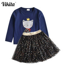 VIKITA-Conjunto de vestido para niña, Camiseta de algodón con dibujos de unicornio y gato, falda de estrella, traje de princesa, ropa de primavera, 2 uds. 2024 - compra barato