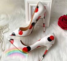 Newest White Red Black Dot Point High Heel Shoes 12 10cm Pointed Toe Patent Leather Women Dresss Shoes Plus Size 13 Customized 2024 - buy cheap