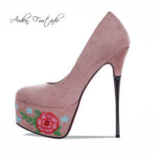 Arden Furtado Весна Экстремальные Высокие каблуки Модная женская обувь с круглым носком; обувь на шпильке; пикантные, элегантные розовые туфли на платформе туфли с цветами Большие размеры 40 2024 - купить недорого