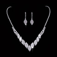 Boho Female White Crystal Wedding Jewelry Set Charm Silver Color Dangle Earrings For Women Cute Bride Leaf Zircon Chain Necklace 2024 - buy cheap