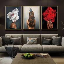 Cabeça de mulher nórdica com flores pinturas em tela, arte de parede, posteres e impressões, penas de meninas, imagens de parede, casa, quadros 2024 - compre barato