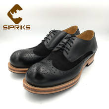 Sipriks-zapatos de vestir de piel de becerro para hombre, calzado italiano hecho a mano, zapatos con ribete de ante, Brogue, suela de cuero Doble 2024 - compra barato