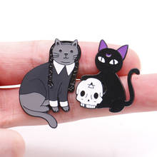 Broche de dibujos animados, Pin Punk de bruja, Gato Negro, Calavera, esmalte, insignia de gatito, accesorios para bolsas de ropa 2024 - compra barato