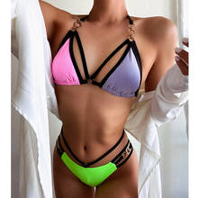 Mossha бразильский лоскутный купальник женский купальный костюм треугольный микро бикини набор полый купальник женский сексуальный купальный костюм 2024 - купить недорого