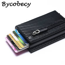 Bycobecy RFID кошелек из углеродного волокна, умный держатель для карт, винтажные кошельки из искусственной кожи, кошельки для монет с магнитным замком, Мини Мужской кошелек Carteira 2024 - купить недорого