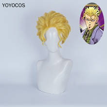 Peruca para cosplay de jojo bizarre adventure, peruca curta loira para cosplay de jojo, cabelo sintético resistente ao calor para halloween 2024 - compre barato