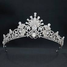 Tiara real de zircônia para casamento, diadema de flor de cristal para noiva, joia para cabelo ch10378, novo, 2020 2024 - compre barato