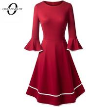 Women Elegant Patchwork O Neck Retro Flare Sleeve Casual Stylish Christmas Party Autumn A Line Dress EA233 2024 - buy cheap