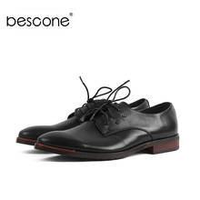 Zapatos de vestir de negocios de los hombres clásicos de BESCONE cómodos zapatos de traje Formal de oficina de cuero genuino de punta redonda con cordones para hombre BN31 2024 - compra barato