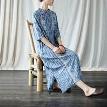Vestido feminino folgado com estampa de linho e algodão, vestido vintage qipao feminino 2020 verão outono vestido cheongsam 2024 - compre barato