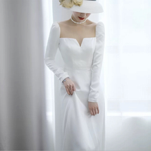 Новое атласное платье невесты с длинными рукавами и квадратным воротником в Корейском стиле, элегантное винтажное простое свадебное платье для женщин 2020 2024 - купить недорого