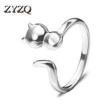 ZYZQ-Anillos abiertos chapados en plata de alta calidad, románticos, con forma de gato, ajustables, regalo de Año Nuevo, venta al por mayor, a granel, de moda 2024 - compra barato