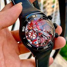 Reef Tiger/RT-relojes deportivos para hombre, reloj mecánico automático con esfera de esqueleto para el día del año y mes, luminoso, caja de acero negro 2024 - compra barato