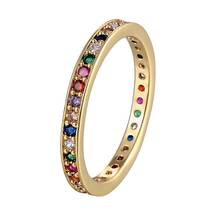 Классический Простой золотистый кольцо AAA Радуга мини с украшением в виде кристаллов Свадебные кольца для новобрачных подарок на Новый год для женщин ювелирные изделия обручальное кольцо 2024 - купить недорого