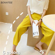 Wide Leg Pants Women Ulzzang Simple Summer Stylish Elasticated Pleated Chic Ladies Trouser 6 Colors All-match Leisure Femme Pant 2024 - buy cheap