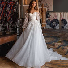 New Design Vintage Wedding Dresses Puff Long Sleeve Bride Dress Dots Tulle Boho Wedding Gowns A Line Sweetheart Bow Robe de Mari 2024 - buy cheap