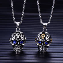 Ожерелье в виде сахарного черепа, подвеска в готическом стиле, подвески в виде скелета с синими глазами, ожерелье в виде скелета для Хэллоуина, украшения для мужчин 2024 - купить недорого
