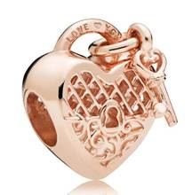 Genuine 925 Sterling Silver Charm Openwork Rose Gold Love You Lock With Key Beads Fit Pandora Bracelet & Necklace Diy Jewelry 2024 - buy cheap