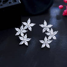 ThreeGraces-pendientes de circonia cúbica para mujer, aretes pequeños con forma de flor, Color oro blanco, estilo romántico, ER108 2024 - compra barato