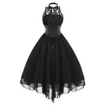 Женское готическое платье-корсет, винтажное черное платье в викторианском стиле, на шнуровке, с регулируемой талией, вечернее платье в стиле "Лолита" в готическом стиле 2024 - купить недорого