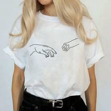 Camiseta con estampado de la mano de Adán y la pata de gato para mujer, 100% de algodón vintage, hipster, grunge, estilo de calle, unisex 2024 - compra barato