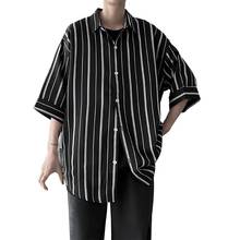Camisas masculinas moda listrado manga curta turn-down collar drop-shoulder masculino solto camisa de topo roupas masculinas 2021 2024 - compre barato