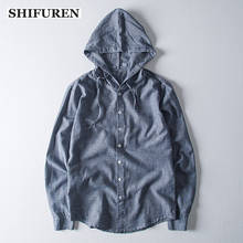 SHIFUREN New Autumn Men's Casual Cotton Linen Shirts Long Sleeve Soft Breathable Male Hooded Solid Shirts Tops Size M-XXXL 2024 - buy cheap