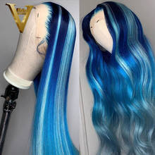 Синий цвет хайлайтер парик Омбре синие прямые человеческие волосы парики бразильские Реми красные цветные парики для женщин предварительно выщипанные плотность 200 2024 - купить недорого