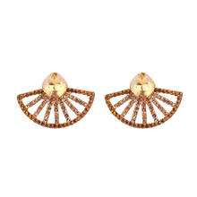 LUBOV Trendy Elegant Crystal AB Stud Earrings Statement Gold Color Rhinestone Hollow Earrings Women Christmas Party Jewelry 2024 - buy cheap