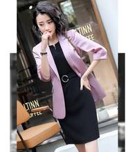 Fashion Ladies Pink Blazer for Women Dress Suits Ladies Dress and Jacket Sets Work Wear Business Clothes Half Sleeve 2024 - buy cheap