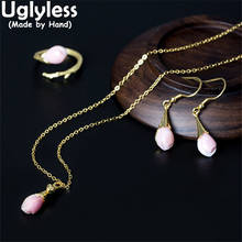 Uglyless Natural Pink Shell Floral Jewelry Sets for Women Elegant Magnolia Flowers Earrings Necklaces Rings 925 Silver Pendants 2024 - buy cheap