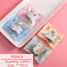 Bolsa de embalaje de jabón en forma de galleta, 4 en 1, 4 colores, dibujos animados, Alpaca, celofán, papel de regalo, bolsas de suministros para fiesta de Baby Shower, 100 Uds./lote 2024 - compra barato