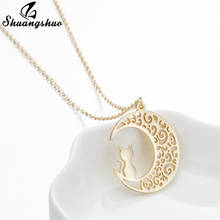 Shuangshuo Hollow Moon Cat Stainless Steel Necklace for Women Korean Gold Chain Pendant Necklace Animal Jewelry Simple Gifts 2024 - buy cheap