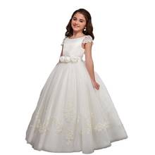 Ivory Flower Girls Dresses Jewel Pearls Bow A Line First Communion Dress Tulle Floor Length Kids Formal Wear Birthday Gown 2024 - buy cheap