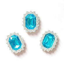 10Pcs/Lot 20mm*23mm Chic Oval Blue Rhinestone Buttons Flatback Decorative Wedding Invitation Girl Hair DIY Jewelry Accessories 2024 - buy cheap