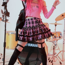 Minissaia punk sweet, saia harajuku rock quente e fria para meninas saia de rua com renda cintura alta saia de bolo 2024 - compre barato