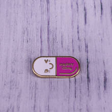 Happ~y pill enamel pin creative medicine badge smiling face brooch text 100mg cute pins 2024 - buy cheap