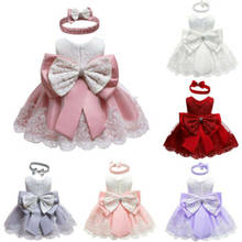 2020 Baby Summer Clothing New Baby Princess Girls Dress Christening Lace Wedding Party Kids Formal Clothes+ Headband 0-24M 2024 - buy cheap