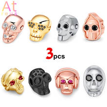 3pcs Smooth Faceted skull Head Beads for DIY bracelet jewelry Making Micro Pave copper CZ Eye charm Skeleton Clown Reaper Beads 2024 - buy cheap