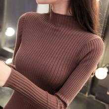 Half turtleneck sweater slim female color thick short tight turtleneck sweater long sleeved shirt autumn ladies 2024 - buy cheap