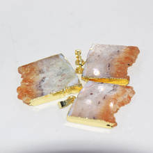 Natural Slice Yellow Crystal Quartz Square Pendant Women 2020 Gold Bezel Raw Slab citrines stone druzy pendant femme as gifts 2024 - buy cheap