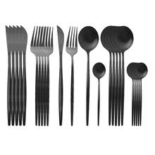 Conjunto de talheres de aço inoxidável preto fosco, conjunto de faca, garfo, colher, conjunto de mesa de cozinha, festa, jantar 2024 - compre barato