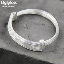 Uglyless Real S925 Sterling Silver Women Simple Fashion Adjustable Glossy Bangles Handmade Multi-Layer Silver Wires Thick Bangle 2024 - buy cheap