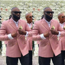 Blush Pink Skinny Groomsman Blazer Double Breasted Peaked Lapel Wedding Slim Fit Men Suit Overcoat Long Sleeves Formal Jacket 2024 - buy cheap