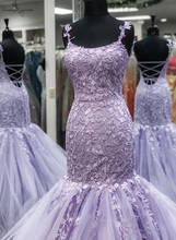 Light Purple Mermaid Evening Dresses 2020 Lace Appliques Pearls Corset Back Prom Party Dress Formal Gowns Vestido De Festa 2024 - buy cheap