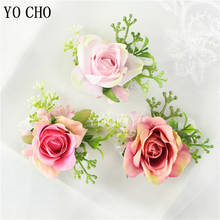 Alfileres para traje de hombre y mujer, Corsages y Boutonnieres de boda, rosa, blanco, flor de novio, flores artificiales, pulsera de muñeca 2024 - compra barato