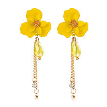 Fashion Acrylic Flowers Long Chains Tassel Earrings Women White Yellow Green Pink Enamel Dangle Earring Jewelry Female 2020 New 2024 - buy cheap