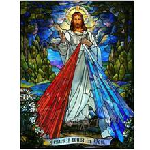 Полноразмерная/круглая 5D алмазная живопись «сделай сам», религиозная витражная вышивка с изображением Иисуса, мозаика для вышивки крестиком, украшение для дома 2024 - купить недорого