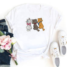 Camisetas de gatos bonitos para Mujer, Camiseta gráfica Kawaii de moda para Mujer, Camiseta de cuello redondo, Camiseta negra Fcasual para Mujer 2024 - compra barato